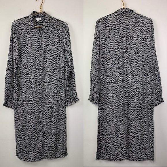 Silence + Noise Black Print Button Up Midi Dress - Picture 1 of 9